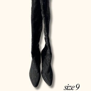 Azalea Wang Black Thigh High Rhinestone Western Boots